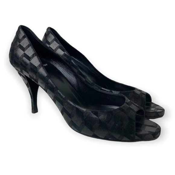 Pierre Hardy  Black Suede & Silver Metallic Peep Toe Heels - Picture 5 of 11